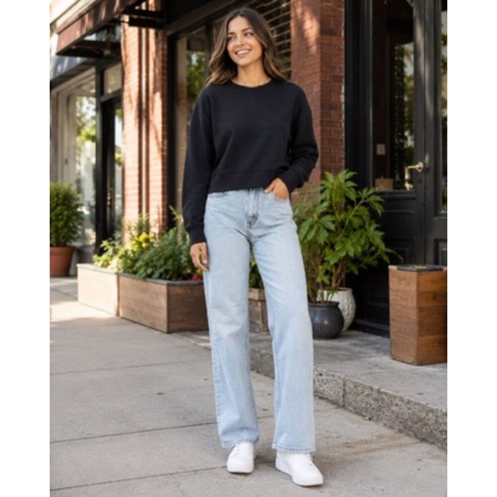 🖤 New Black Modal Cropped Sweatshirt Women’s Medium | Long Sleeve Crew Neck
